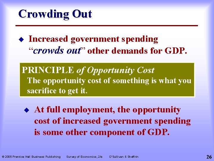 Crowding Out u Increased government spending “crowds out” other demands for GDP. PRINCIPLE of