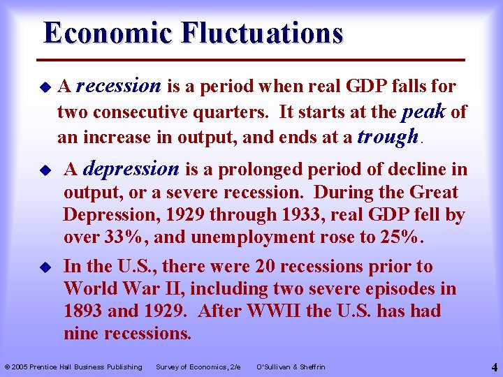 Economic Fluctuations u u u A recession is a period when real GDP falls