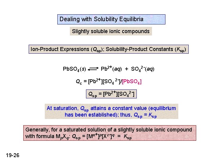 Dealing with Solubility Equilibria Slightly soluble ionic compounds Ion-Product Expressions (Qsp); Solubility-Product Constants (Ksp) Dealing with Solubility Equilibria Slightly soluble ionic compounds Ion-Product Expressions (Qsp); Solubility-Product Constants (Ksp)
