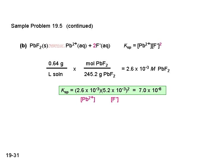 Sample Problem 19. 5 (continued) Pb 2+(aq) + 2 F-(aq) (b) Pb. F 2(s) Sample Problem 19. 5 (continued) Pb 2+(aq) + 2 F-(aq) (b) Pb. F 2(s)