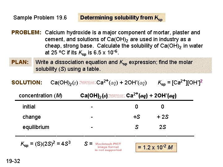 Sample Problem 19. 6 Determining solubility from Ksp PROBLEM: Calcium hydroxide is a major Sample Problem 19. 6 Determining solubility from Ksp PROBLEM: Calcium hydroxide is a major