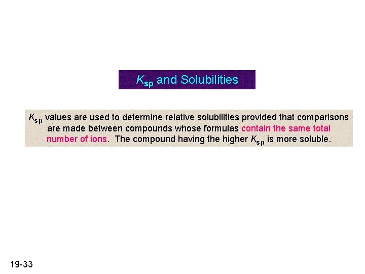 Ksp and Solubilities Ksp values are used to determine relative solubilities provided that comparisons Ksp and Solubilities Ksp values are used to determine relative solubilities provided that comparisons