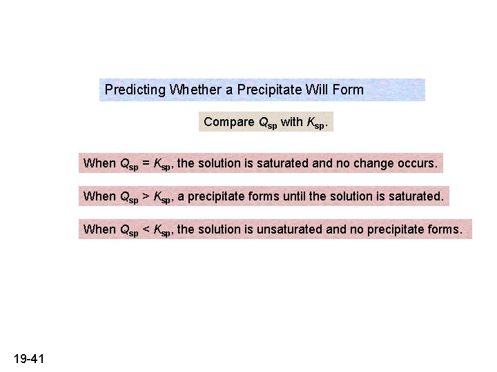 Predicting Whether a Precipitate Will Form Compare Qsp with Ksp. When Qsp = Ksp, Predicting Whether a Precipitate Will Form Compare Qsp with Ksp. When Qsp = Ksp,