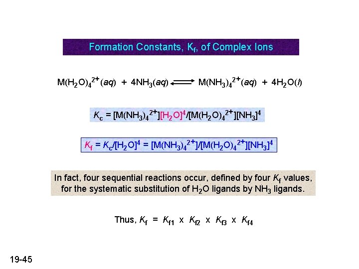 Formation Constants, Kf, of Complex Ions M(H 2 O)42+(aq) + 4 NH 3(aq) M(NH Formation Constants, Kf, of Complex Ions M(H 2 O)42+(aq) + 4 NH 3(aq) M(NH