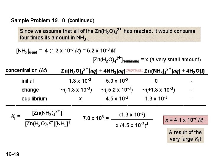 Sample Problem 19. 10 (continued) Since we assume that all of the Zn(H 2 Sample Problem 19. 10 (continued) Since we assume that all of the Zn(H 2