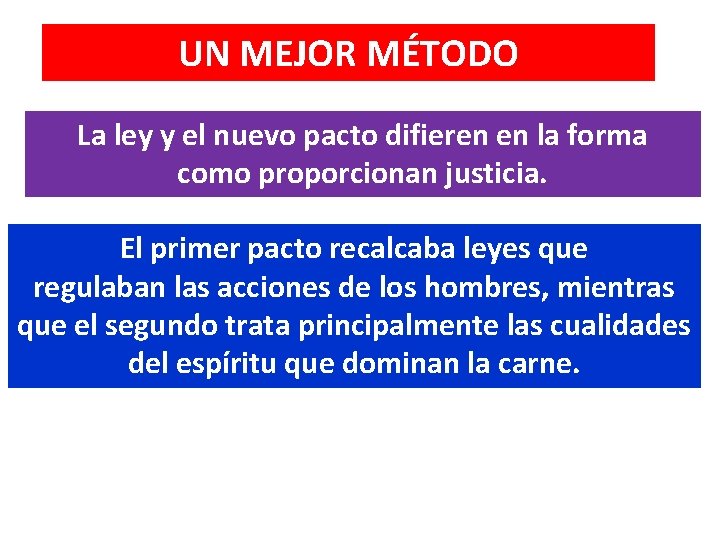 UN MEJOR MÉTODO La ley y el nuevo pacto difieren en la forma como