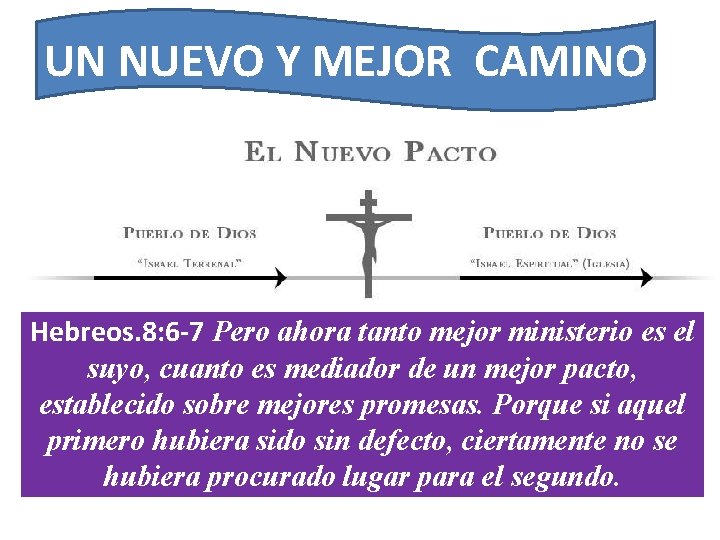 UN NUEVO Y MEJOR CAMINO Hebreos. 8: 6 -7 Pero ahora tanto mejor ministerio