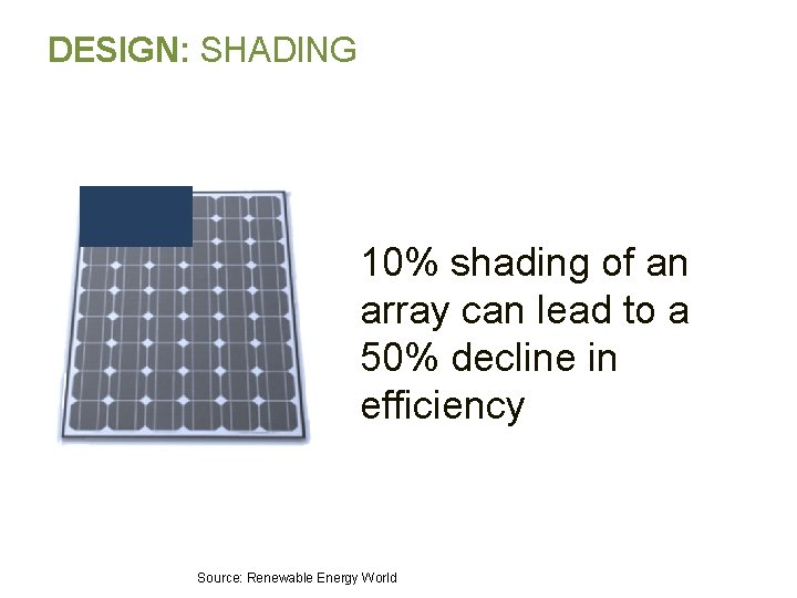 DESIGN: SHADING 10% shading of an array can lead to a 50% decline in