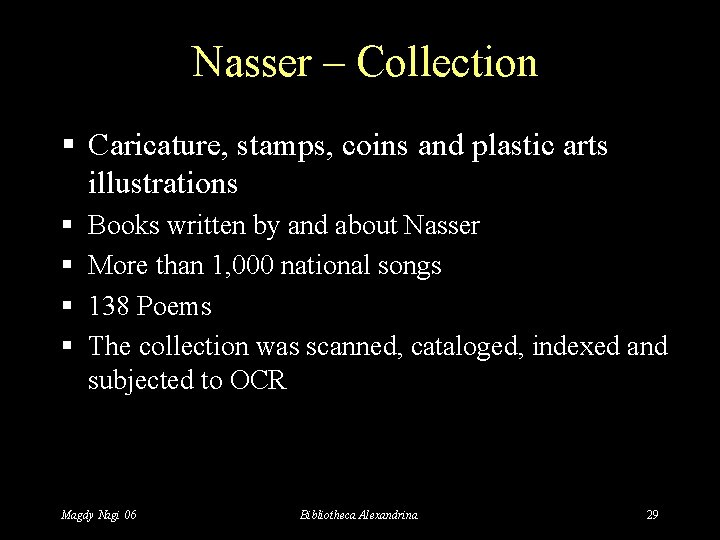 Nasser – Collection § Caricature, stamps, coins and plastic arts illustrations § § Books