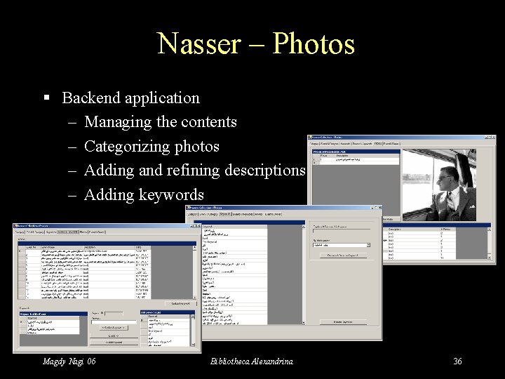 Nasser – Photos § Backend application – Managing the contents – Categorizing photos –