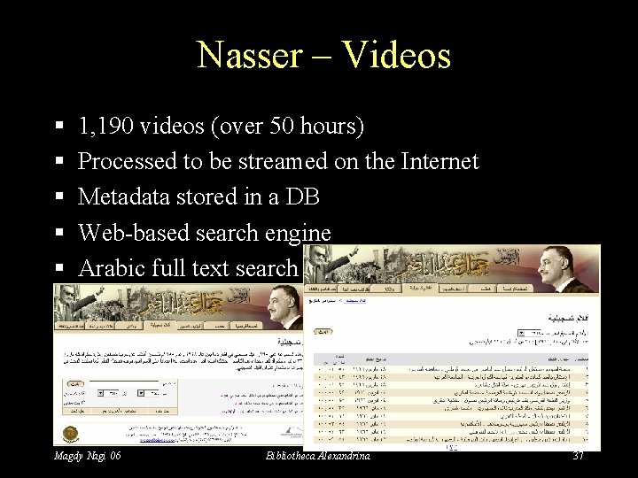 Nasser – Videos § § § 1, 190 videos (over 50 hours) Processed to