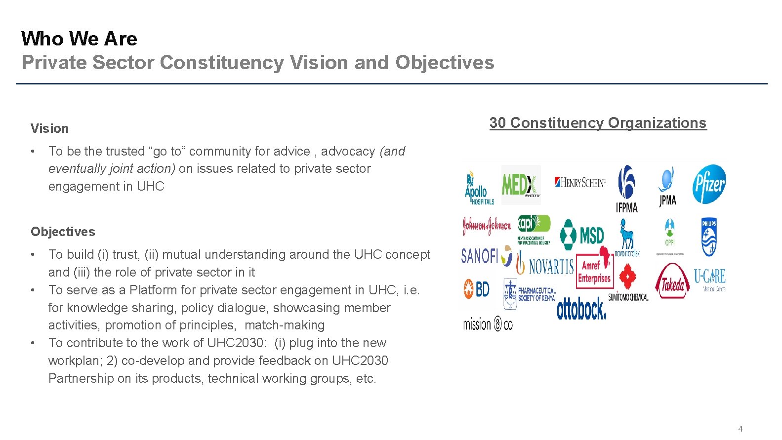 Who We Are Private Sector Constituency Vision and Objectives Vision • 30 Constituency Organizations