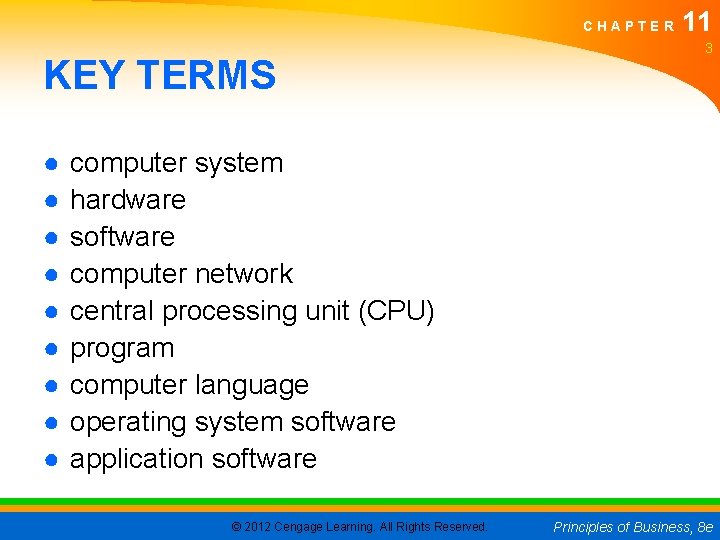 CHAPTER KEY TERMS ● ● ● ● ● 11 3 computer system hardware software
