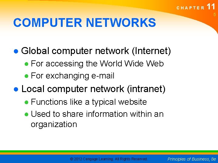 CHAPTER 11 5 COMPUTER NETWORKS ● Global computer network (Internet) ● For accessing the