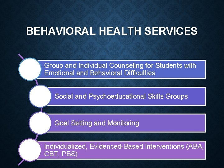 BEHAVIORAL HEALTH SERVICES Group and Individual Counseling for Students with Emotional and Behavioral Difficulties