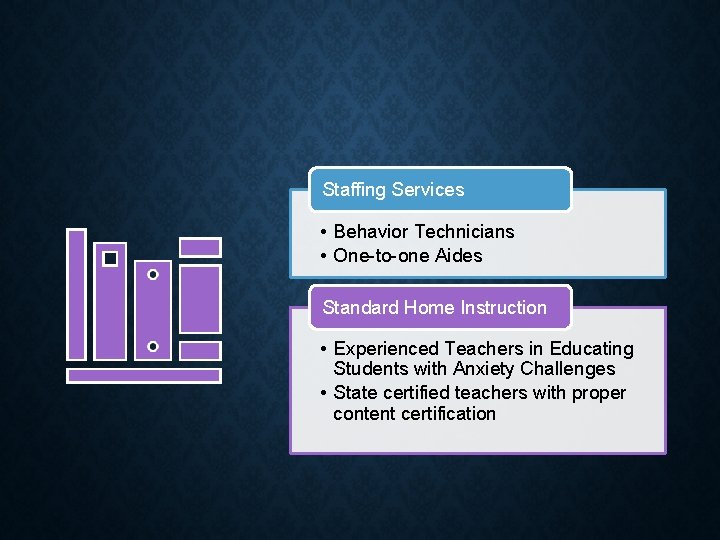 Staffing Services • Behavior Technicians • One-to-one Aides Standard Home Instruction • Experienced Teachers