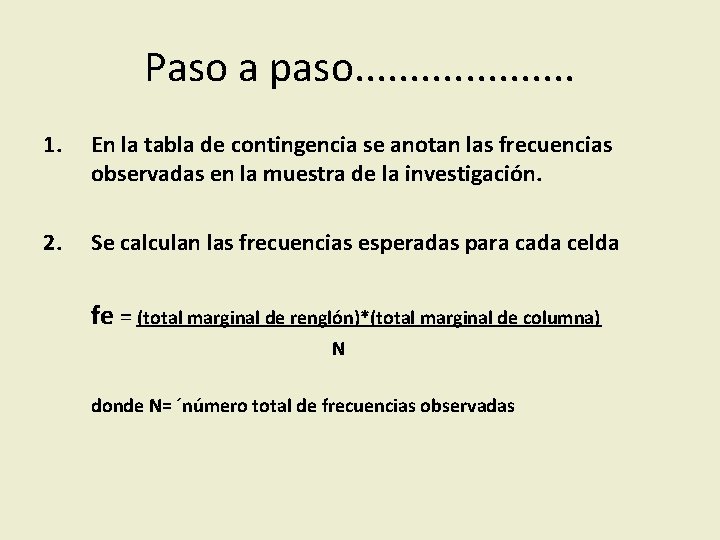 Paso a paso. . . . . 1. En la tabla de contingencia se