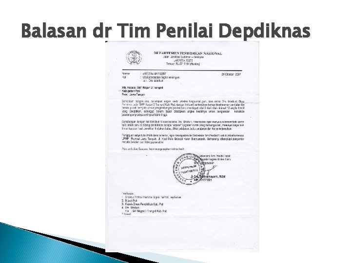 Balasan dr Tim Penilai Depdiknas 