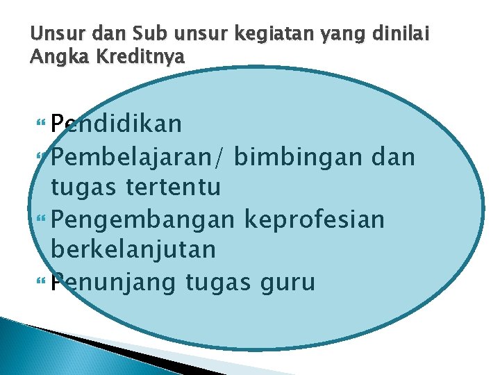 Unsur dan Sub unsur kegiatan yang dinilai Angka Kreditnya Pendidikan Pembelajaran/ bimbingan dan tugas