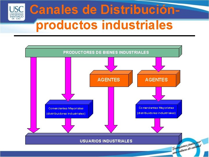 Canales de Distribuciónproductos industriales PRODUCTORES DE BIENES INDUSTRIALES AGENTES Comerciantes Mayoristas (distribuidores industriales) USUARIOS