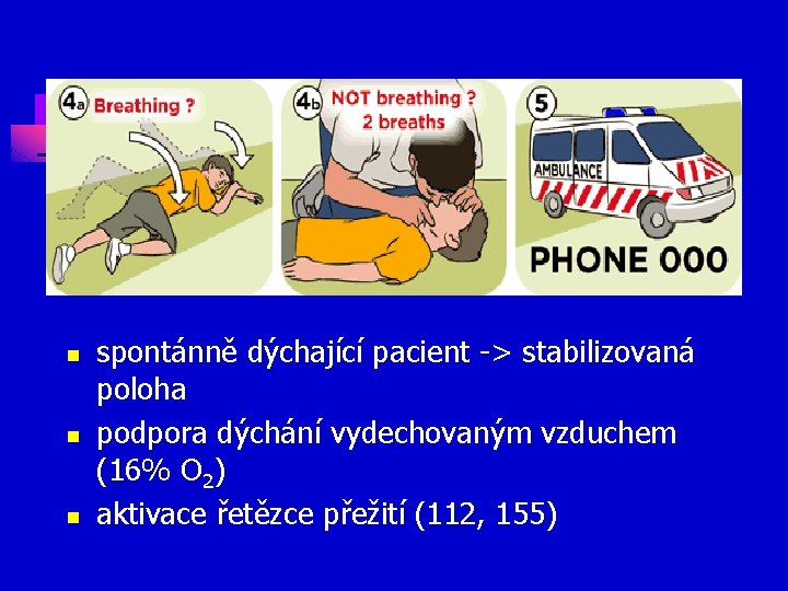 n n n spontánně dýchající pacient -> stabilizovaná poloha podpora dýchání vydechovaným vzduchem (16%