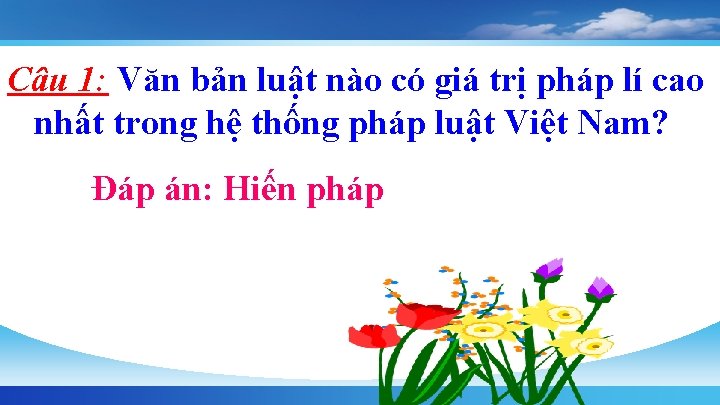 Câu 1: Văn bản luật nào có giá trị pháp lí cao nhất trong