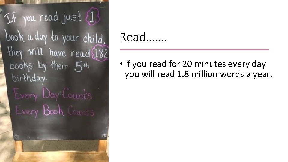 Read……. • If you read for 20 minutes every day you will read 1.