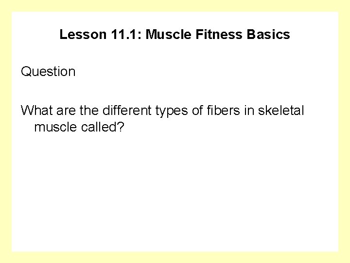 Lesson 11. 1: Muscle Fitness Basics Question What are the different types of fibers