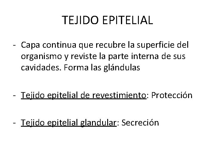 TEJIDO EPITELIAL - Capa continua que recubre la superficie del organismo y reviste la