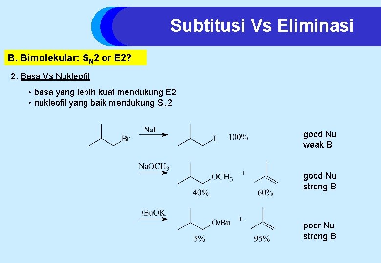 Subtitusi Vs Eliminasi B. Bimolekular: SN 2 or E 2? 2. Basa Vs Nukleofil