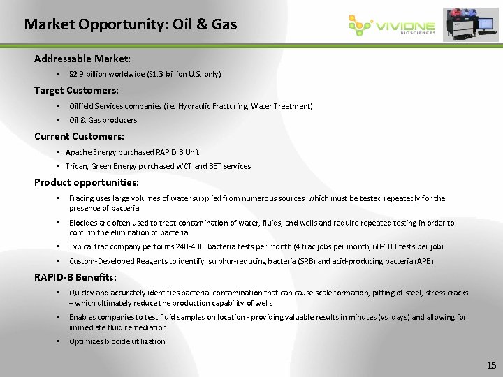 Market Opportunity: Oil & Gas Addressable Market: • $2. 9 billion worldwide ($1. 3
