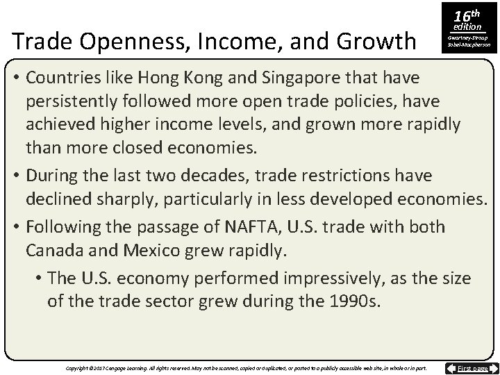 Trade Openness, Income, and Growth 16 th edition Gwartney-Stroup Sobel-Macpherson • Countries like Hong