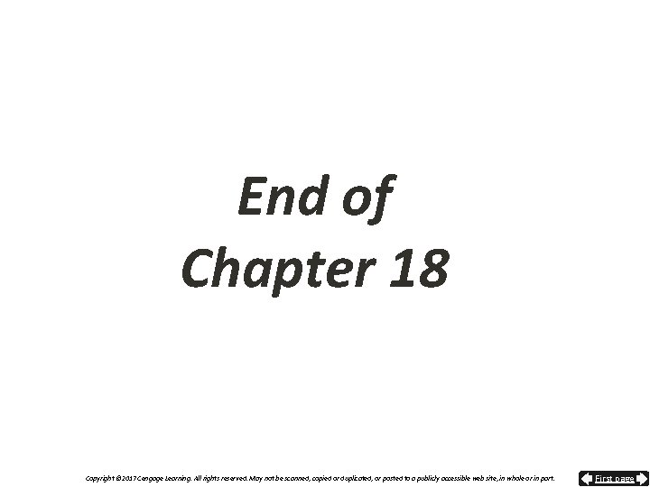 End of Chapter 18 Copyright © 2017 Cengage Learning. All rights reserved. May not