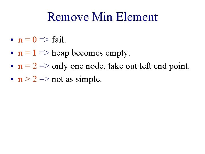 Remove Min Element • • n = 0 => fail. n = 1 =>