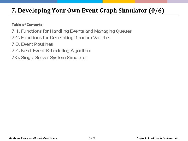 7. Developing Your Own Event Graph Simulator (0/6) Table of Contents 7 -1. Functions 7. Developing Your Own Event Graph Simulator (0/6) Table of Contents 7 -1. Functions