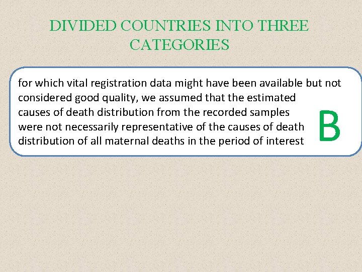 DIVIDED COUNTRIES INTO THREE CATEGORIES for which vital registration data might have been available