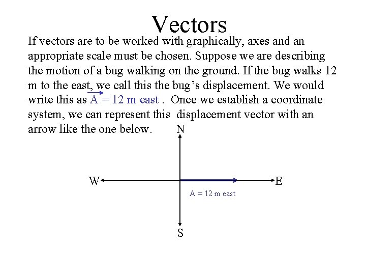 Vectors If vectors are to be worked with graphically, axes and an appropriate scale Vectors If vectors are to be worked with graphically, axes and an appropriate scale