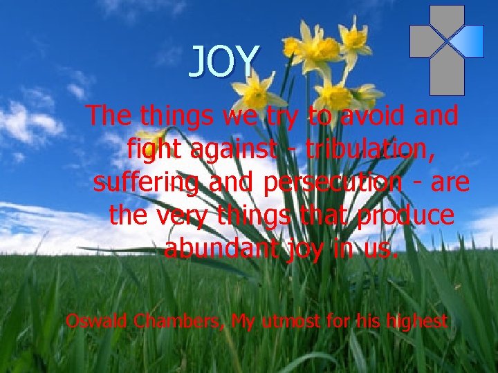 JOY The things we try to avoid and fight against - tribulation, suffering and