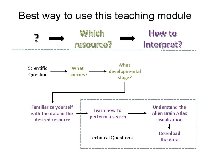 Best way to use this teaching module Which resource? ? Scientific Question What species?