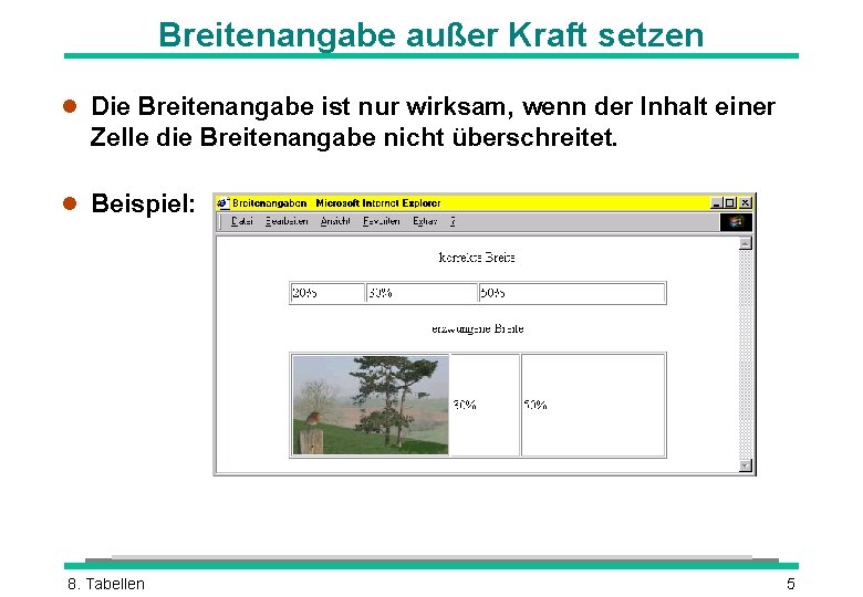 Breitenangabe außer Kraft setzen l Die Breitenangabe ist nur wirksam, wenn der Inhalt einer