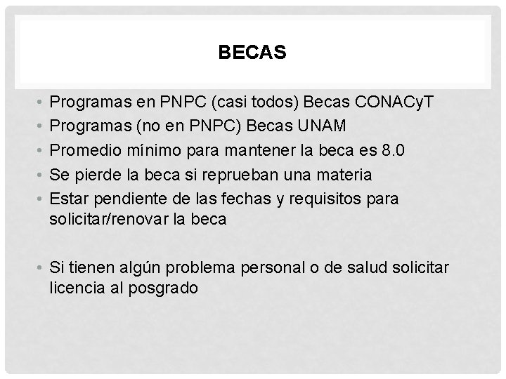 BECAS • • • Programas en PNPC (casi todos) Becas CONACy. T Programas (no