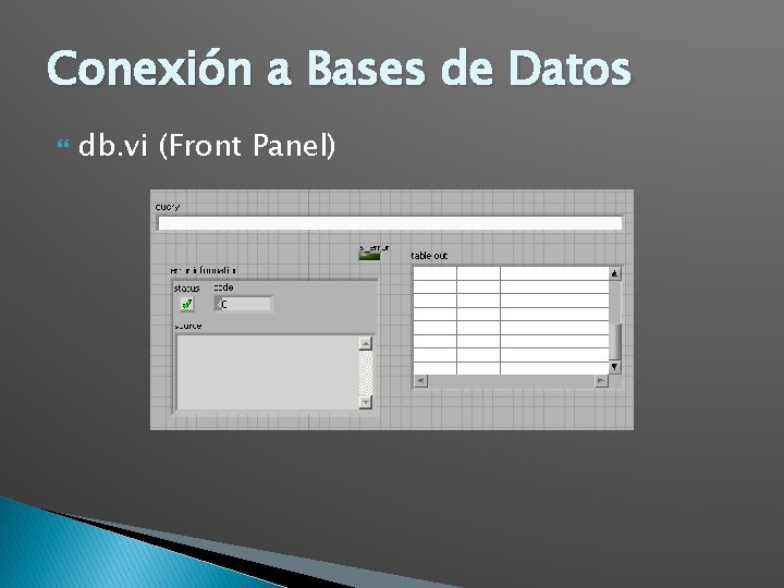Conexión a Bases de Datos db. vi (Front Panel) 