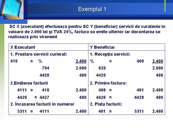 Exemplul 1 SC X (executant) efectuează pentru SC Y (beneficiar) servicii de curatenie in Exemplul 1 SC X (executant) efectuează pentru SC Y (beneficiar) servicii de curatenie in