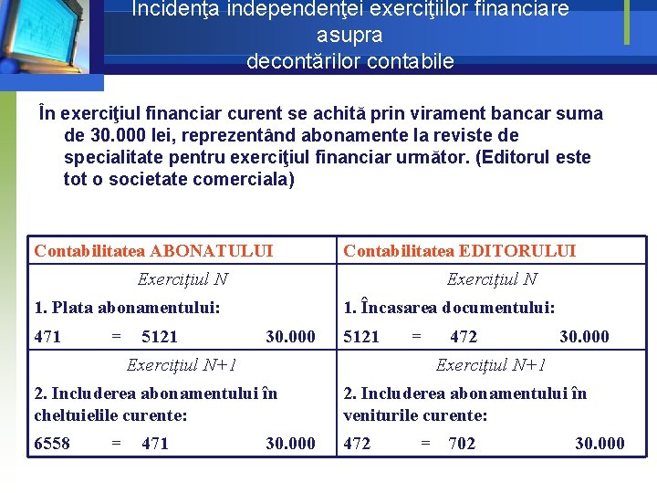 Incidenţa independenţei exerciţiilor financiare asupra decontărilor contabile În exerciţiul financiar curent se achită prin Incidenţa independenţei exerciţiilor financiare asupra decontărilor contabile În exerciţiul financiar curent se achită prin