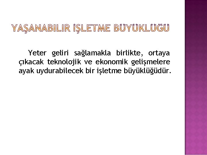 Yeter geliri sağlamakla birlikte, ortaya çıkacak teknolojik ve ekonomik gelişmelere ayak uydurabilecek bir işletme