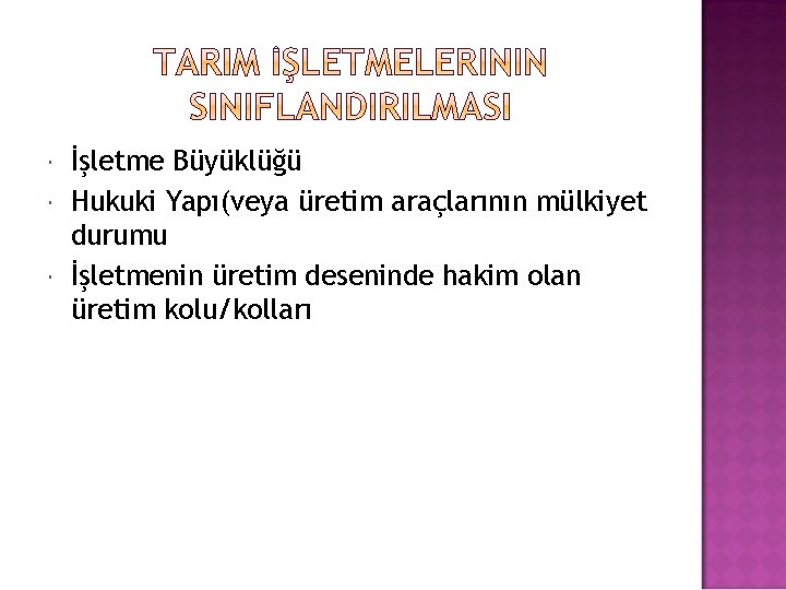  İşletme Büyüklüğü Hukuki Yapı(veya üretim araçlarının mülkiyet durumu İşletmenin üretim deseninde hakim olan