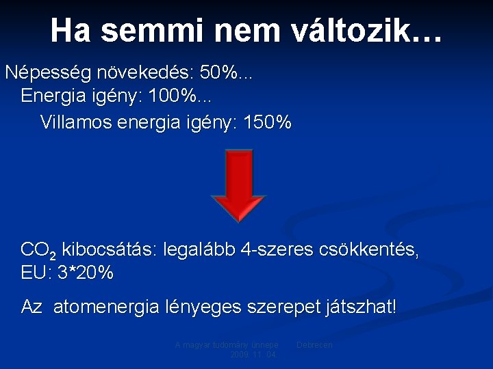 Ha semmi nem változik… Népesség növekedés: 50%. . . Energia igény: 100%. . . Ha semmi nem változik… Népesség növekedés: 50%. . . Energia igény: 100%. . .