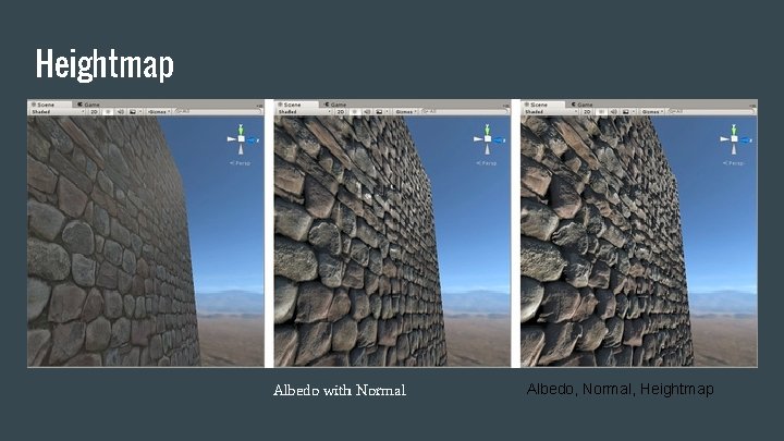Heightmap Albedo only Albedo with Normal Albedo, Normal, Heightmap 
