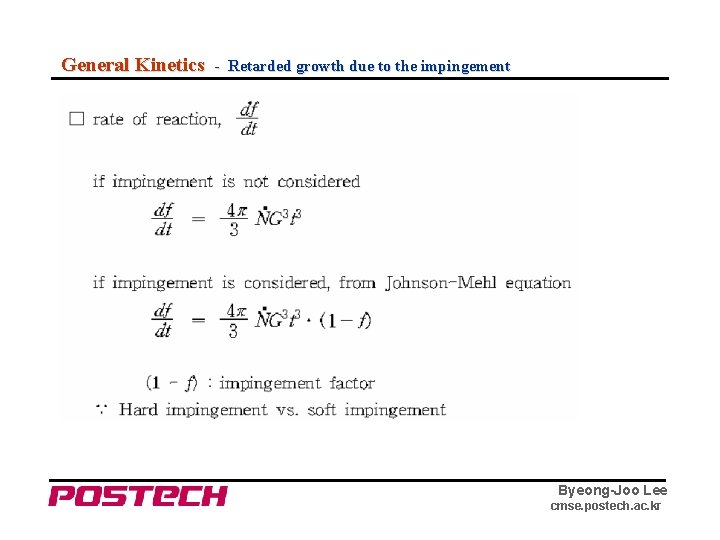 General Kinetics - Retarded growth due to the impingement Byeong-Joo Lee cmse. postech. ac.