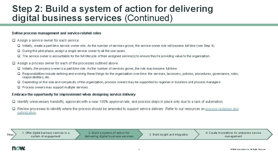 Step 2: Build a system of action for delivering digital business services (Continued) Define